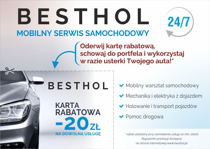 BESTHOL akcja rabatowa -20 zł na mechanike elektryke i pomoc drogowa