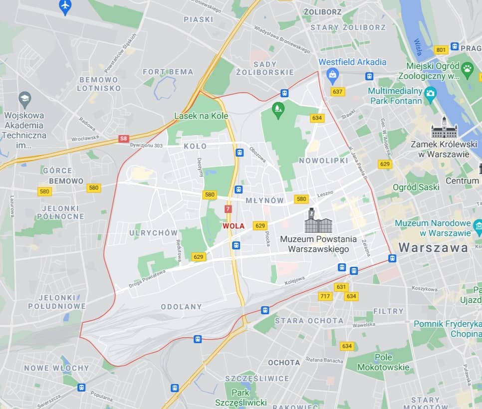 mapa pomocy drogowej na Woli w Warszawie