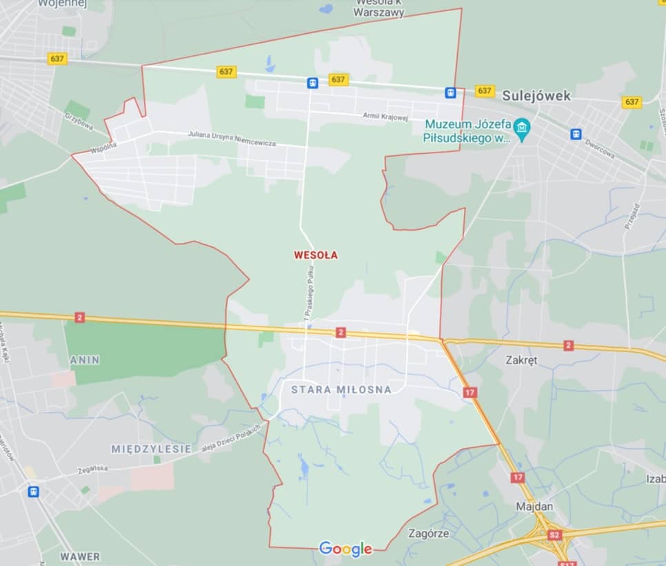 mapa - pomoc drogowa Wesoła Warszawa